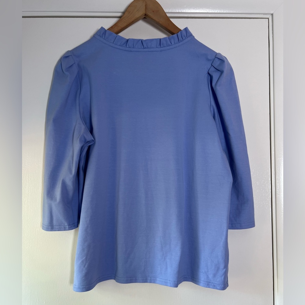 Sara Campbell Ruffle Neck Short Sleeve Blouse Top Periwinkle Lavender Size Large - Picture 6 of 6